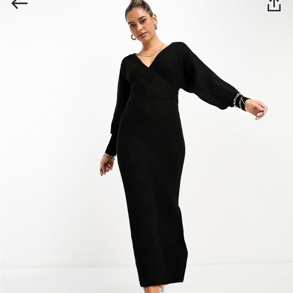River Island wrap knitted maxi dress in black